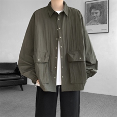 8XL-M春夏廓形衬衫防晒外套特大码多口袋复古慵懒衬衣JK5203/P50，男装夹克，电商B238