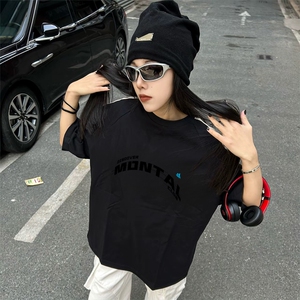 抖音得物高品质二开240克宽松纯棉美式潮牌三条杠织带短袖T恤图片