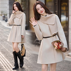 现货手工缝制冬保暖新款时尚斗篷可拆卸围巾双面呢大衣送腰带围巾，女装双面呢大衣，韩美纤衣