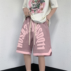 麂皮绒休闲短裤男撞色字母印花抽绳五分裤子B239-1505-P43控价59，男装休闲裤，星座514-2(原B239)