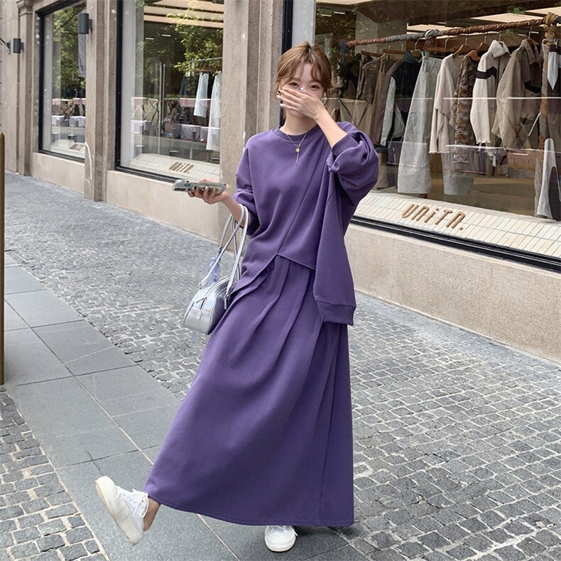 洋气炸街紫色卫衣套装裙女2024秋新款设计感小众上衣半身裙两件套,女装套装/套裙,2C305