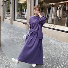 洋气炸街紫色卫衣套装裙女2024秋新款设计感小众上衣半身裙两件套，女装套装/套裙，2C305