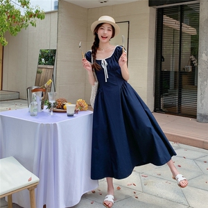 法式设计感蝴蝶结系带蕾丝花边连衣裙女2025夏季新款收腰显瘦长裙图片