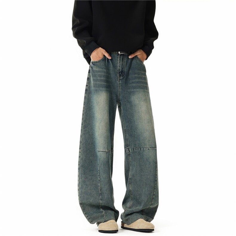 现货美式解构分割水洗做旧牛仔裤显瘦宽松直筒阔腿裤KD328P55，男装牛仔裤，电商D325