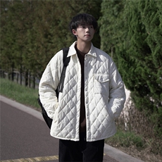 衬衫版型棉衣轻薄宽松格子设计感翻领棉服A170-M822-TP30，男装衬衫，电商A170