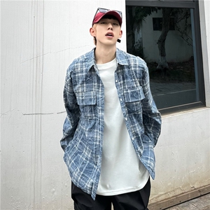 短袖衬衫男夏季新款美式复古高街衬衣小众设计感潮流上衣图片