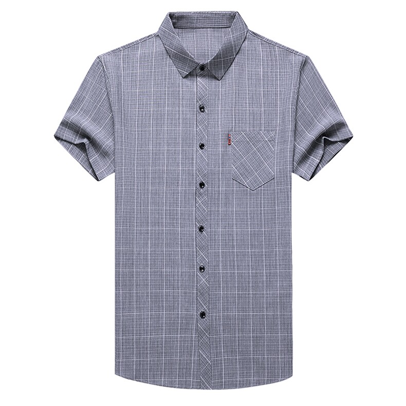 短袖格子衬衫男翻领纯色上衣服夏季中老年男士休闲百搭半袖衬衣,男装衬衫,电商B212（原钱塘6029）