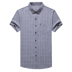 短袖格子衬衫男翻领纯色上衣服夏季中老年男士休闲百搭半袖衬衣，男装衬衫，电商B212（原钱塘6029）