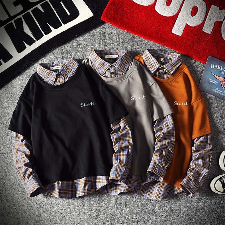 A106-P68假两件卫衣男士大衬衫领上衣男套头外套男麒麟风,男装卫衣,电商A040A