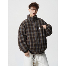 706-LK0596-P118现货冬季男装双面穿格纹立领棉服情侣棉衣外套，男装棉衣，星座706
