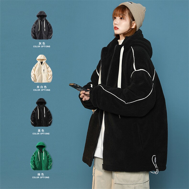 冬装中性风加厚羊羔绒连帽外套加绒羽绒服男女 8153-P195 控价268图片