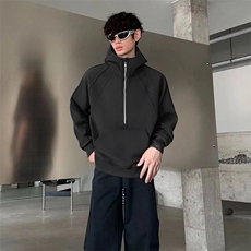 抖音得物二开美式重磅宽松结构拉链设计防风高领连帽卫衣外套W76，男装卫衣，电商A486