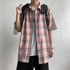 男装2021夏季新格子休闲百搭短袖纯棉衬衫韩版潮流DS789TP35，男装衬衫，电商A102
