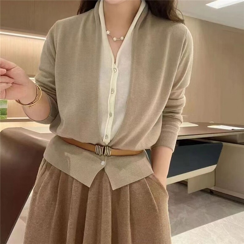 女秋冬新款宽松显瘦百搭时尚潮流简约假两件羊毛衫,女装羊毛衫,牧雅羊绒