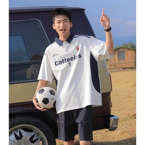 网图现货新款美式撞色条纹重磅足球风T恤男夏季休闲短袖RPL19-P45图片
