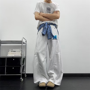 拼接格子裙摆结构设计卫裤男女美式慵懒风拖地伞兵裤潮K6658-P50