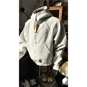 抖音得物高品质二开 26春装重磅宽松结构拉链设计高领连帽卫衣W76图片
