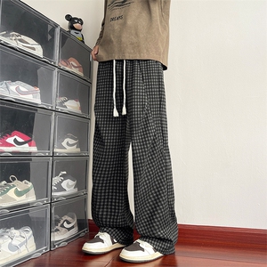 YK86101-P37 聚酯纤维 美式复古格子休闲裤男秋季直筒裤子图片