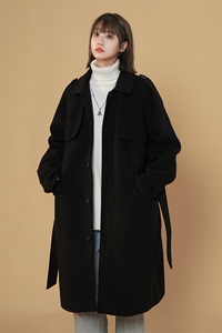 N8180/P120秋冬新款过膝中长款呢大衣宽松呢料风衣毛呢子外套图片