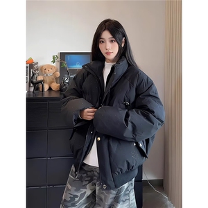 冬装美式红色满天星立领棉服男女情侣款外套棉衣图片