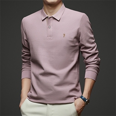 春秋季全棉男士长袖t恤爸爸商务休闲高端刺绣中年翻领品牌polo衫，男装T恤，电商B212（原钱塘6029）