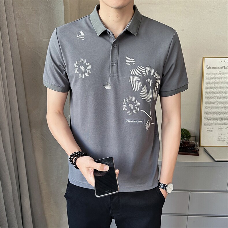 男装Polo衫翻领短袖印花透气2025新款短袖t恤C317-1855-P55图片