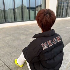 美式字母格子拼接立领面包棉服女冬季宽松潮牌设计感小众加厚棉衣，男装棉衣，四季星座505