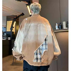 春秋破洞贴布牛仔外套男渐变水洗做旧设计感美式复古痞帅潮牌夹克，男装工装外套，星座1210-1