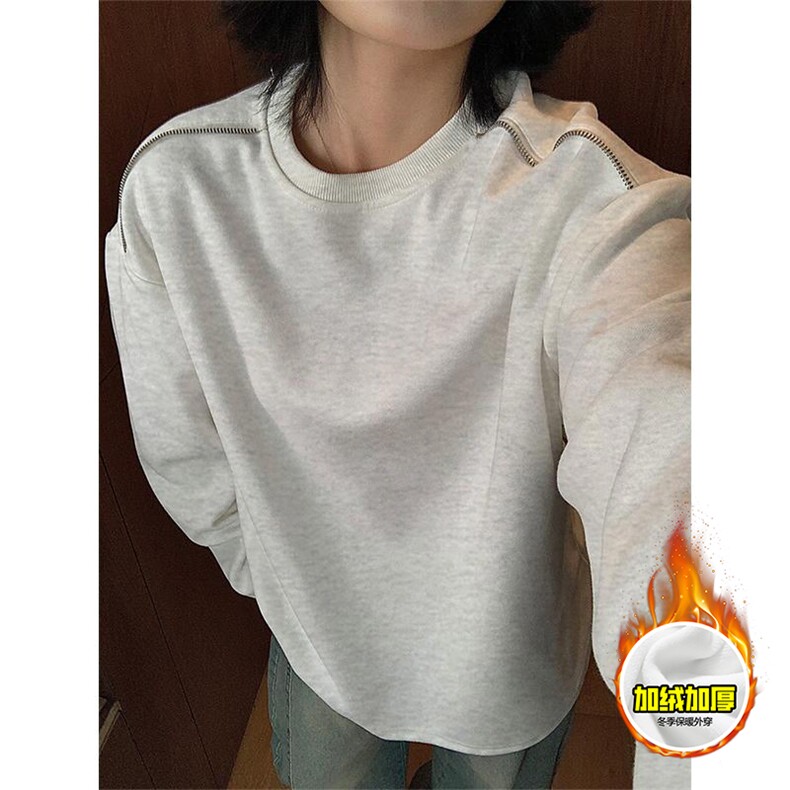 480G重磅加绒硬挺boxy男女秋冬美式高街结构拉链肩圆领卫衣厚外套，女装短外套，电商A486-1