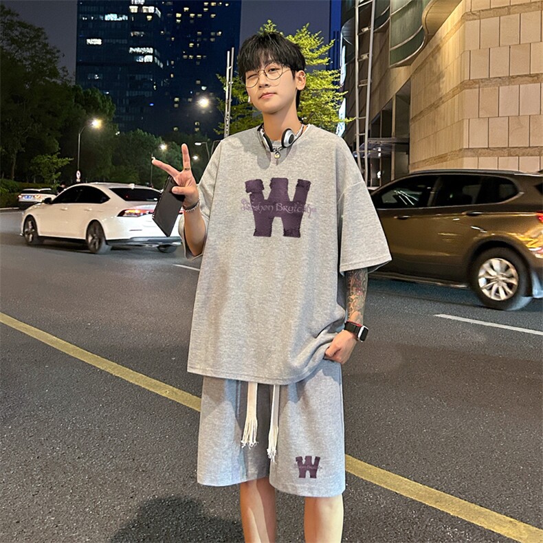 套装！华夫格套装短袖T恤短裤男TZ237-特P38,男装牛仔裤,电商B367