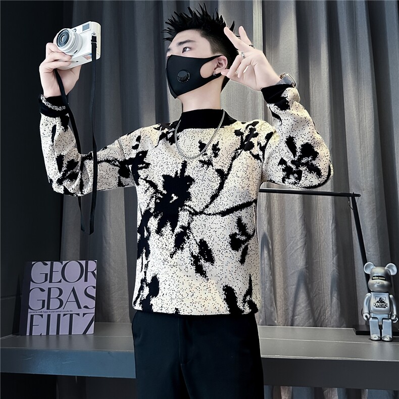 半高领毛衣男修身加厚提花针织社会小伙店主风301C-M118-P78控108,男装针织衫/毛衣,星座301C（原B323）