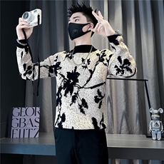 半高领毛衣男修身加厚提花针织社会小伙店主风301C-M118-P78控108，男装针织衫/毛衣，星座301C（原B323）