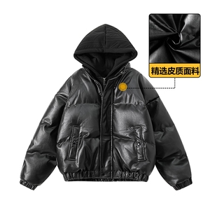 现货 假两件pu皮衣棉服外套男冬季新款加厚美式高街棉衣M106-P120图片