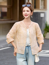 新中式重工钉珠刺绣外套女2025春夏新款休闲欧根纱薄款防晒衣开衫，女装短外套，沁沁公主