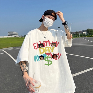 240G重磅美式印花纯棉大码宽松休闲短袖T恤 T335-P25控38图片