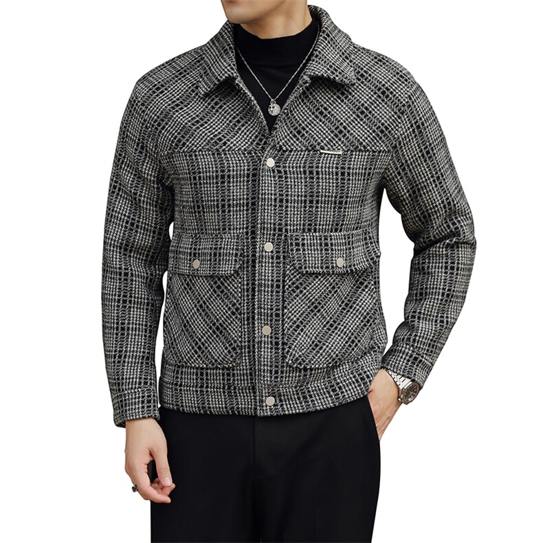 5037-P150男士格子单面呢外套加厚款高品质夹克L-5xl,男装夹克,电商A211