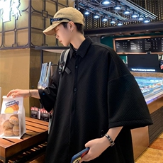 华夫格短袖衬衫男士夏季薄款大码男装日系潮牌宽松休闲白衬衣外套，男装衬衫，星座601-2