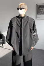 8XL-M高街风小众压褶设计高级感垫肩立领衬衫男宽松衬衣CS521P68，男装衬衫，电商D206-1