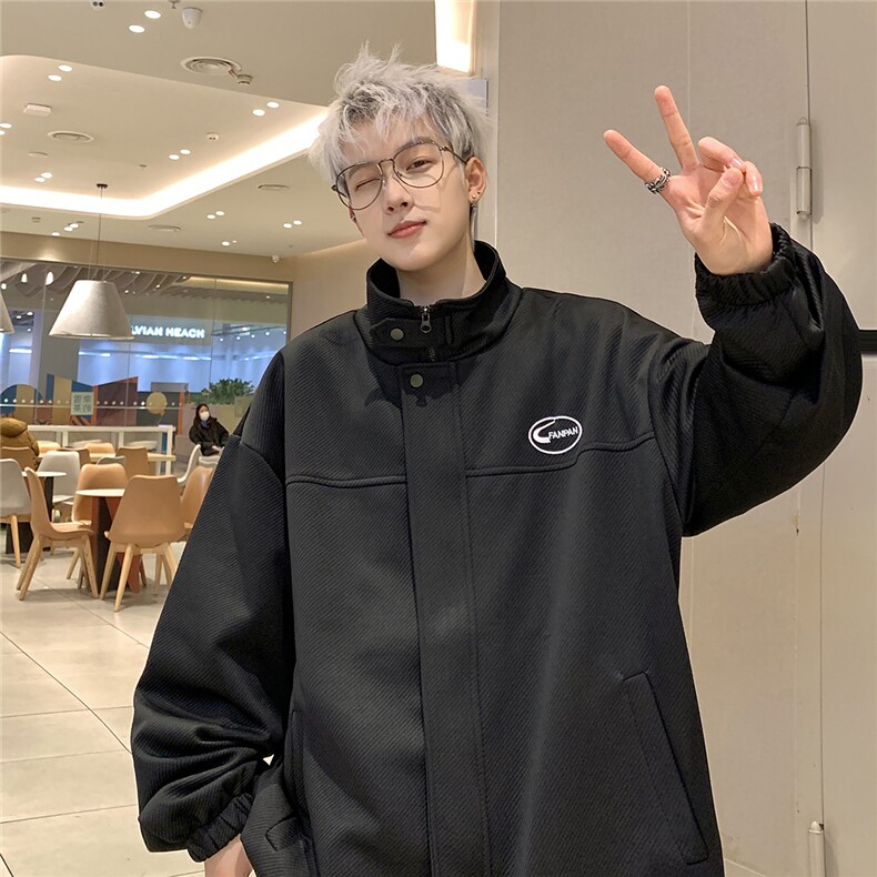 2026春秋装斜条纹立领大码夹克港风男外套JK2277/特P68黑,男装夹克,电商A094