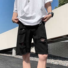 现货夏季薄款破洞毛边牛仔短裤男沙滩裤宽松休闲五分裤子K50-P35，男装牛仔裤，星座205