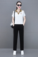 短袖运动套装女2023年夏季新款妈妈装大码休闲时尚宽松洋气两件套，女装套装/套裙，燕颉服饰