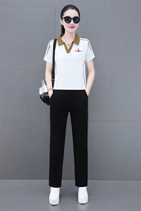短袖运动套装女2023年夏季新款妈妈装大码休闲时尚宽松洋气两件套图片