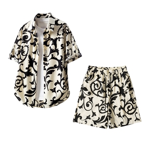 短袖衬衫男+短裤男套装男100%聚酯纤维M-5XL大码TZ78701P50控98图片