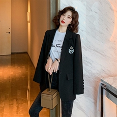 胖mm小西装外套女装韩版大码炸街学院风显瘦气质黑色西服200春秋，女装西装，霓裳依族