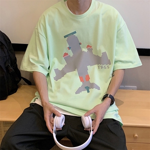 新款港风大码情侣装男士T恤宽松飞机印花上衣 A071-5521-P28图片