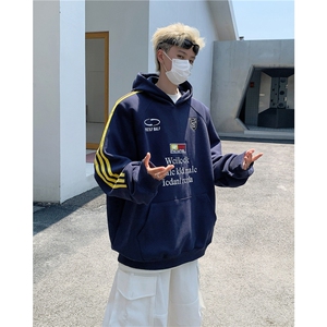 美式街头徽章织带连帽卫衣男女秋冬潮牌刺绣宽松运动情侣帽衫外套图片