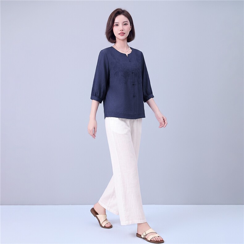 衬衫女新款春秋棉纯色提花宽松吸汗舒适上衣,女装衬衫,曼沙奕珂