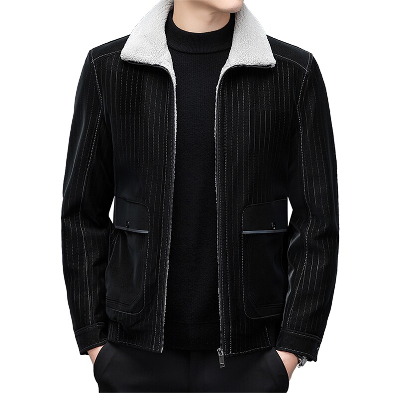 新款翻领皮羽绒服男冬季加厚保暖外套中年商务休闲羊羔毛呢爸爸装,男装羽绒服,电商B212（原钱塘6029）