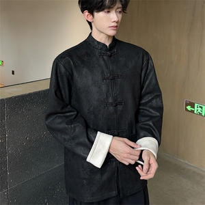 新中式麂皮绒新款盘扣复古印花夹克新款JK1818-P110控158图片