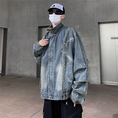 秋季美式拉链设计感宽松牛仔外套男女高街潮流工装夹克JW06，男装夹克，星座1116A-1（原606A）